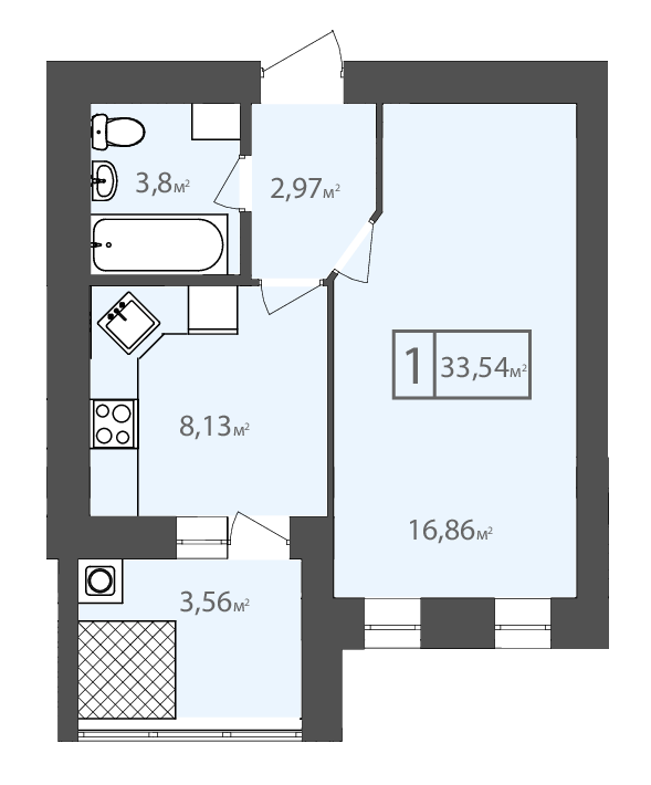 Продажа 1-комнатной квартиры 33.54 м²