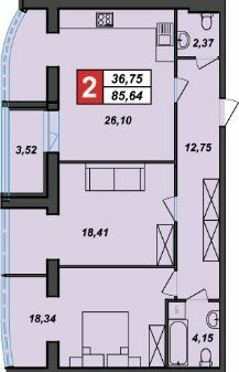 2-кімнатна 85.64 м² в ЖК Sportcity від 19 200 грн/м², Хмельницький