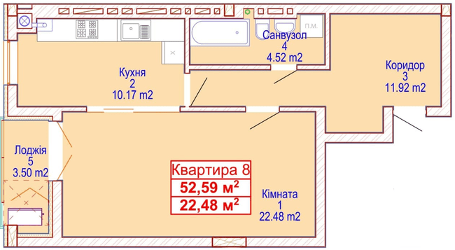 1-кімнатна 52.59 м² в ЖК Адамант від 15 700 грн/м², Хмельницький