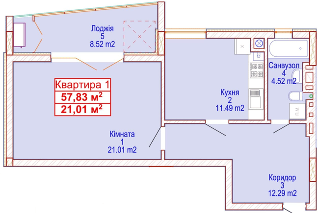 1-комнатная 57.83 м² в ЖК Адамант от 15 700 грн/м², Хмельницкий