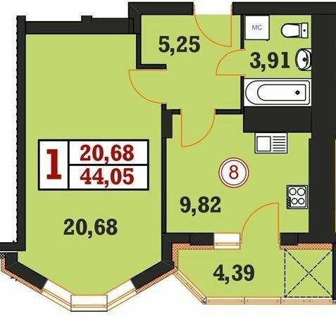1-комнатная 44.05 м² в ЖК Гетманский от 17 200 грн/м², Хмельницкий