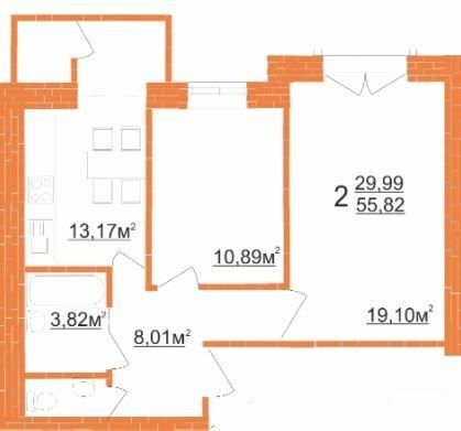 2-кімнатна 55.82 м² в ЖК Кудрянка від 9 750 грн/м², Хмельницький