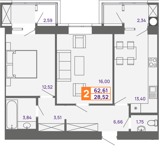 2-кімнатна 62.61 м² в ЖК Молодіжний від 15 000 грн/м², Хмельницький