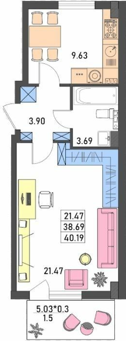 1-кімнатна 40.19 м² в ЖК Меридіан від 18 150 грн/м², Одеса
