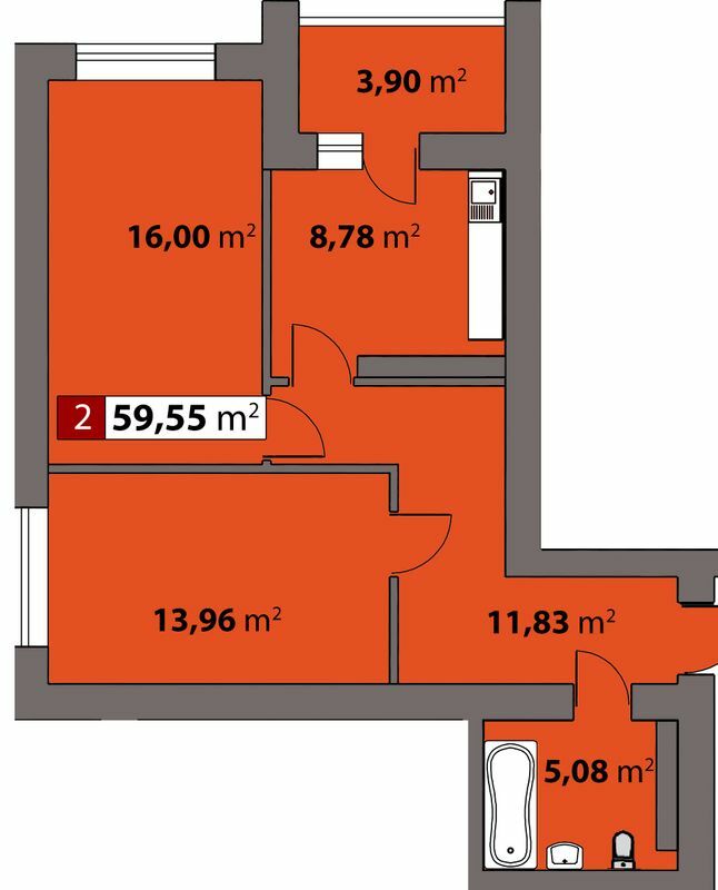 2-кімнатна 59.55 м² в ЖК Парковий від 17 500 грн/м², Черкаси