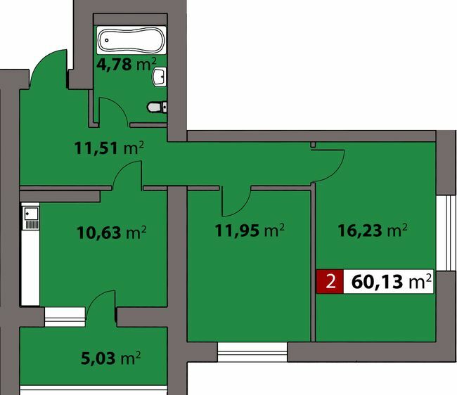 2-комнатная 60.13 м² в ЖК Парковый от 17 500 грн/м², Черкассы