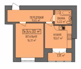 1-комнатная 44 м² в ЖК Водограй от 15 850 грн/м², Ивано-Франковск