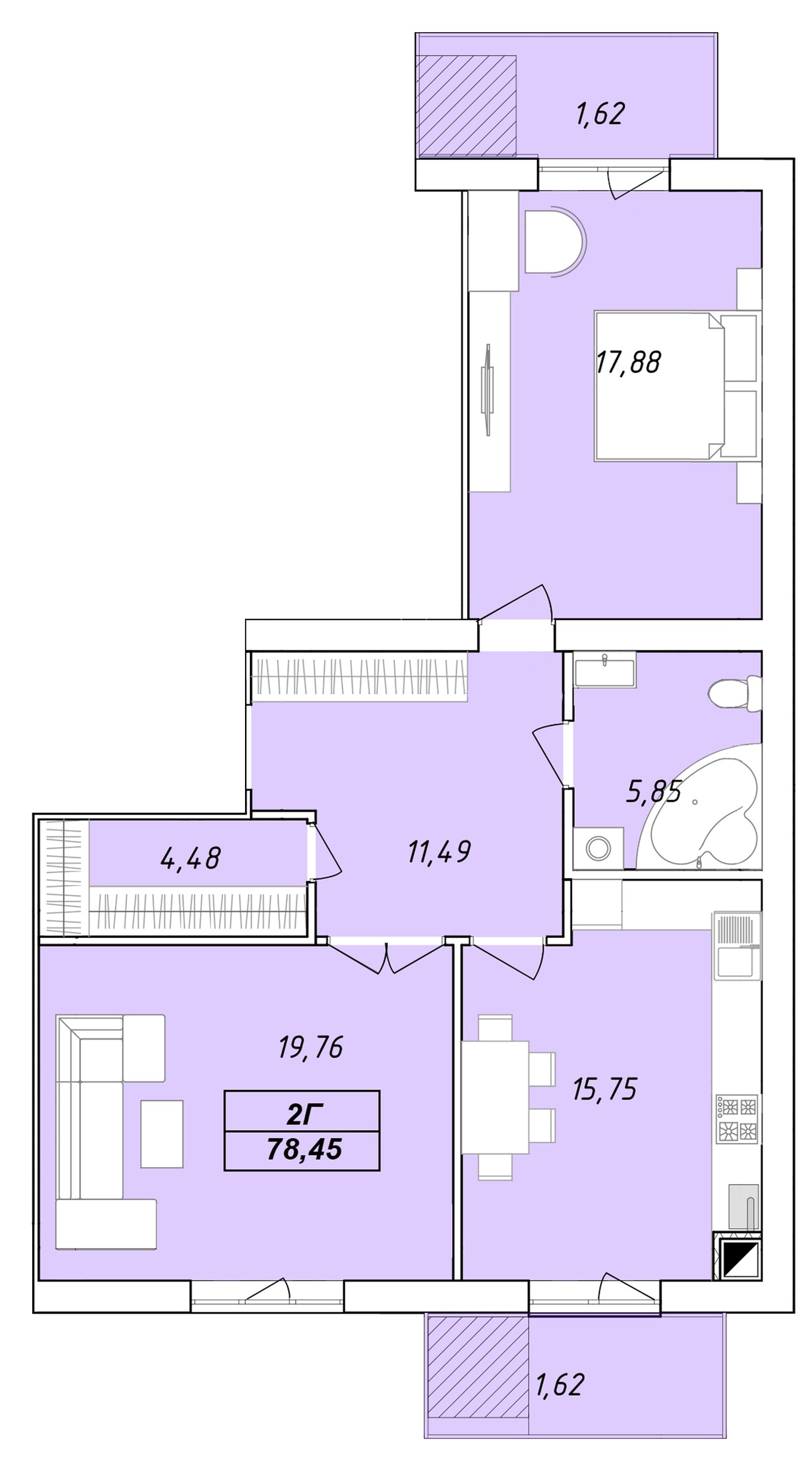 2-комнатная 78.45 м² в ЖК Елецкий от 25 000 грн/м², Чернигов