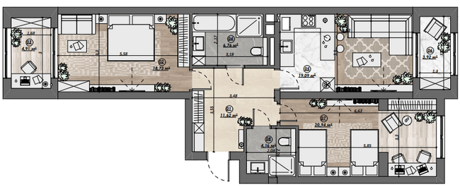 2-комнатная 90.13 м² в ЖК Dynastia BC от 29 550 грн/м², г. Белая Церковь