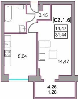 1-комнатная 31.44 м² в ЖК Левада от 28 800 грн/м², г. Борисполь