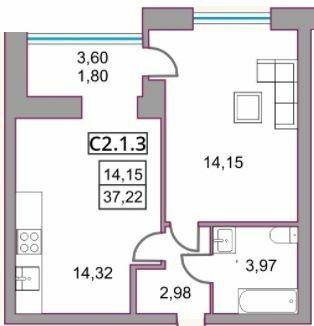 1-комнатная 37.22 м² в ЖК Левада от 28 800 грн/м², г. Борисполь