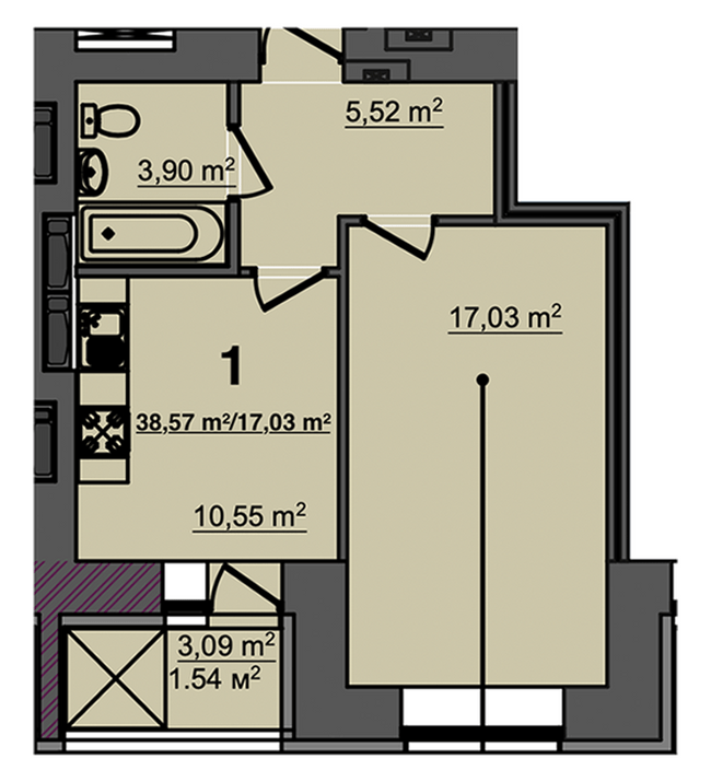1-кімнатна 38.57 м² в ЖК Світанок від 17 900 грн/м², м. Бориспіль