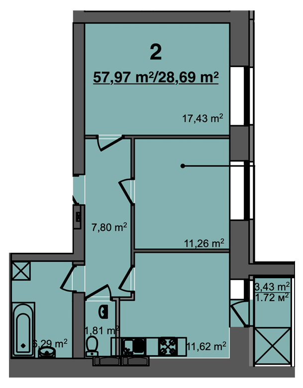 2-комнатная 57.97 м² в ЖК Свитанок от 17 500 грн/м², г. Борисполь