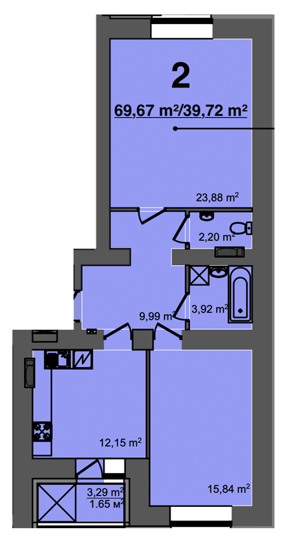 2-комнатная 69.67 м² в ЖК Свитанок от 17 500 грн/м², г. Борисполь