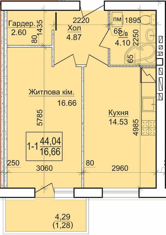 1-комнатная 44.04 м² в ЖК Дом №20 от 19 400 грн/м², г. Васильков