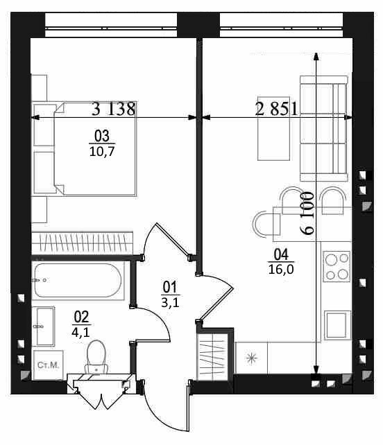 1-комнатная 33.9 м² в ЖК Белый Шоколад.Center от 26 500 грн/м², с. Белогородка