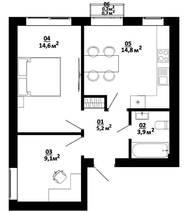 2-кімнатна 47.8 м² в ЖК Білий Шоколад.Center від 25 500 грн/м², с. Білогородка