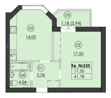 1-кімнатна 41.78 м² в ЖК Family-2 від 23 750 грн/м², с. Гатне