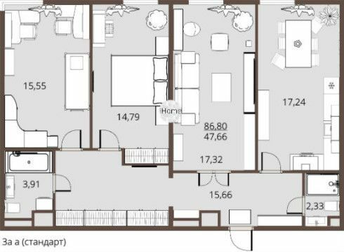 3-кімнатна 86.8 м² в ЖК iHome від 18 000 грн/м², с. Крюківщина