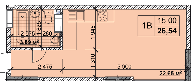 1-кімнатна 26.54 м² в ЖК Нові Теремки від 21 000 грн/м², с. Новосілки