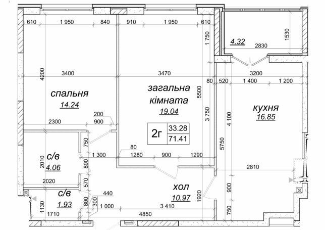 2-кімнатна 71.41 м² в ЖК Одеський бульвар від 23 500 грн/м², с. Новосілки