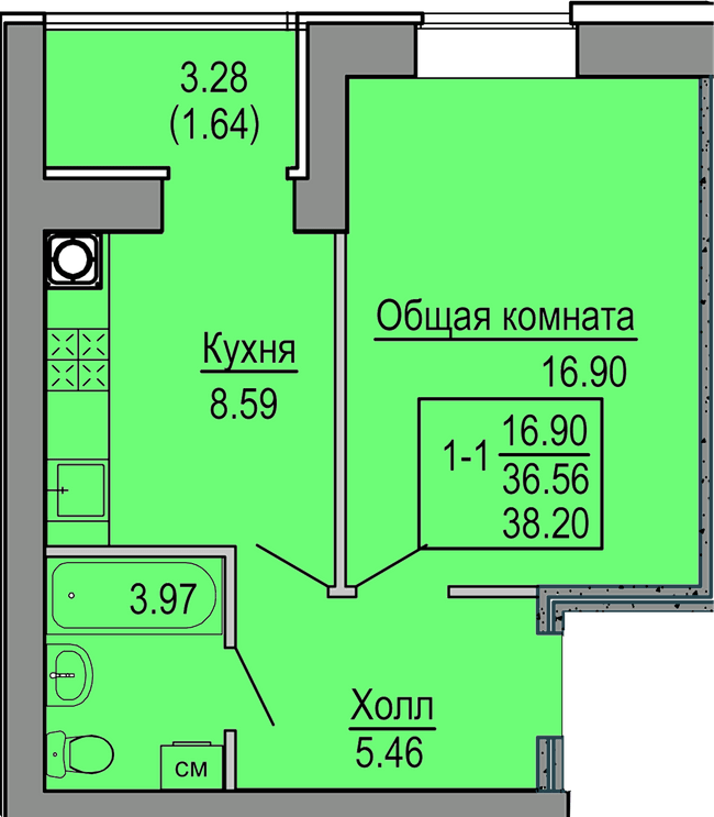 1-комнатная 38.2 м² в ЖК Софиевская сфера от 28 500 грн/м², с. Софиевская Борщаговка