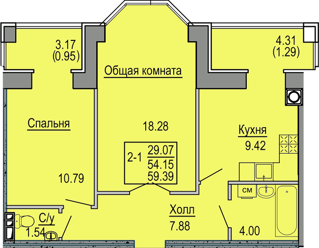 2-кімнатна 59.39 м² в ЖК Софіївська сфера від 26 500 грн/м², с. Софіївська Борщагівка