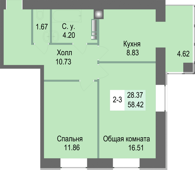 2-комнатная 58.42 м² в ЖК Софиевская сфера от 30 500 грн/м², с. Софиевская Борщаговка