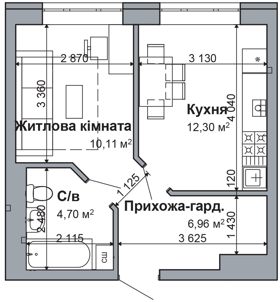 1-комнатная 34.07 м² в ЖК RODNOY-2 от 22 500 грн/м², с. Гатное