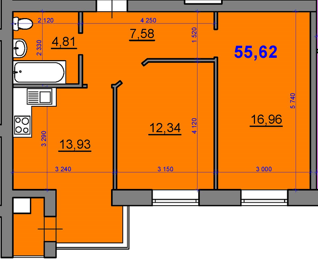 2-кімнатна 55.62 м² в ЖК Затишний квартал від 28 900 грн/м², с. Софіївська Борщагівка