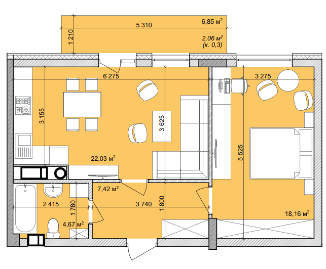 1-кімнатна 54.34 м² в ЖК Basa city від 26 000 грн/м², с. Ходосівка