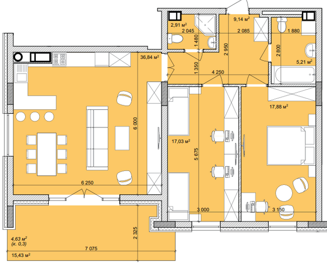 2-кімнатна 93.64 м² в ЖК Basa city від 25 400 грн/м², с. Ходосівка