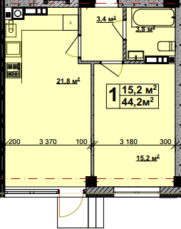 1-кімнатна 44.2 м² в ЖК Vlasna від 22 000 грн/м², с. Ходосівка