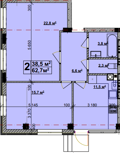 2-кімнатна 62.7 м² в ЖК Vlasna від 23 000 грн/м², с. Ходосівка