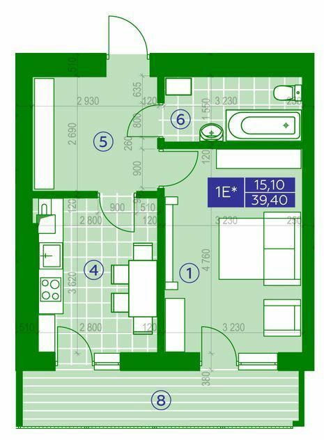 1-комнатная 39.4 м² в ЖК Квартал Парковый от 18 350 грн/м², г. Обухов