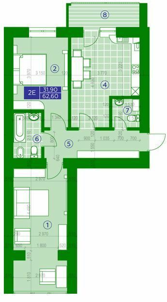 2-комнатная 62.6 м² в ЖК Квартал Парковый от 16 950 грн/м², г. Обухов