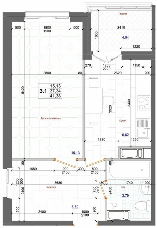 1-комнатная 41.38 м² в ЖК АТЛАНТ (Коцюбинское) от 23 600 грн/м², пгт Коцюбинское