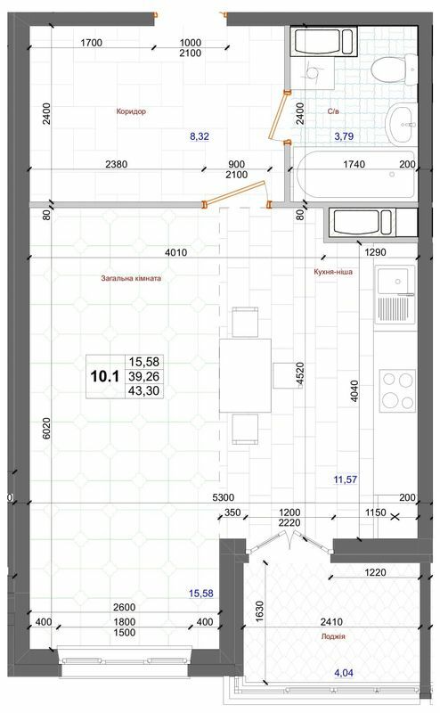 1-комнатная 43.3 м² в ЖК АТЛАНТ (Коцюбинское) от 23 600 грн/м², пгт Коцюбинское