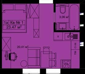 1-кімнатна 23.47 м² в КБ Bulgakoff Residence від 24 800 грн/м², м. Буча