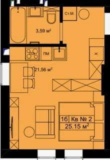 1-кімнатна 25.15 м² в КБ Bulgakoff Residence від 24 800 грн/м², м. Буча