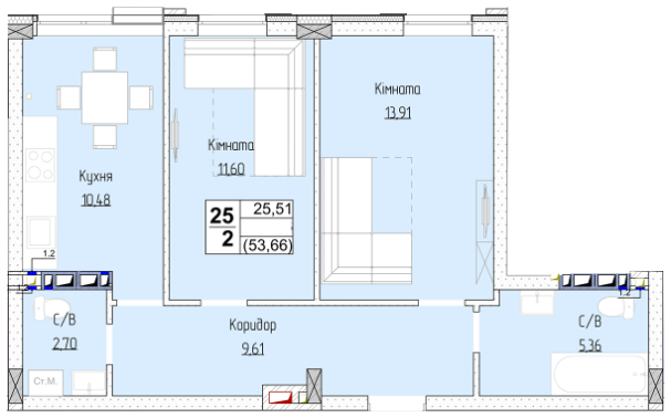 2-комнатная 54 м² в ЖК Гостомель Сити от 21 000 грн/м², пгт Гостомель