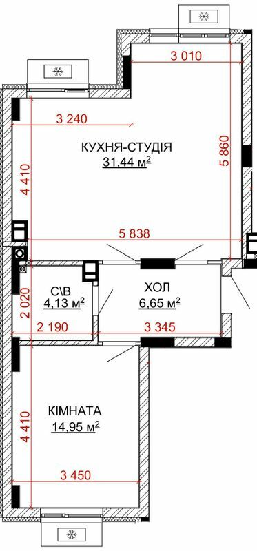 1-комнатная 57.17 м² в ЖК Найкращий квартал-2 от 26 200 грн/м², пгт Гостомель