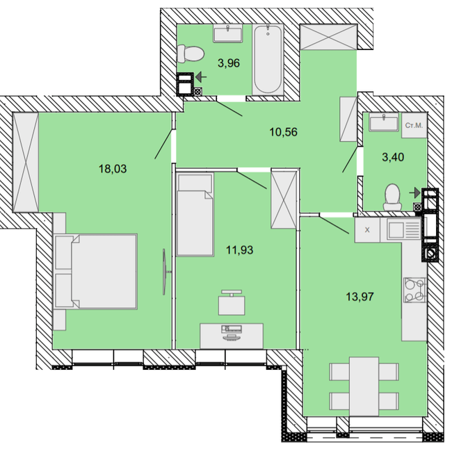 2-комнатная 61.85 м² в ЖК Найкращий квартал от 29 750 грн/м², г. Ирпень