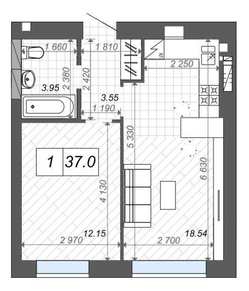 1-кімнатна 37 м² в ЖК Нові Метри Center від 31 500 грн/м², м. Ірпінь