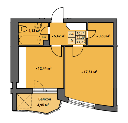 1-комнатная 44.69 м² в ЖК Amber Park от 18 650 грн/м², Ровно