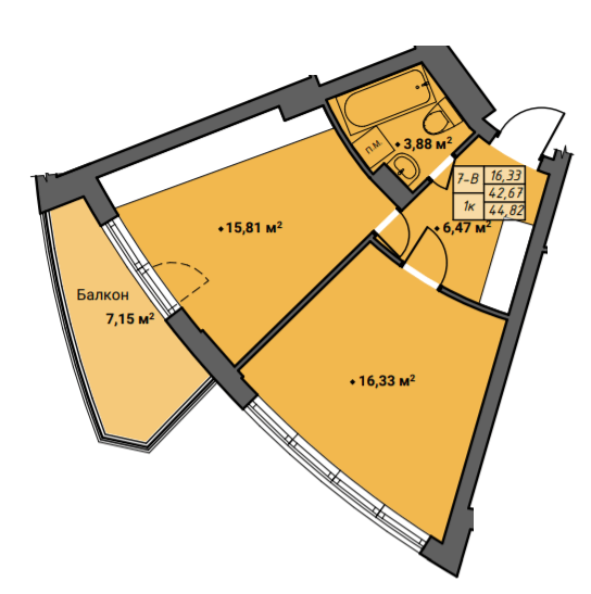 1-комнатная 44.82 м² в ЖК Amber Park от 18 650 грн/м², Ровно