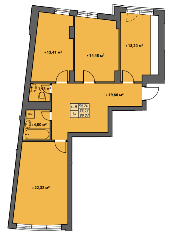 3-кімнатна 89.07 м² в ЖК Amber Park від 15 800 грн/м², Рівне