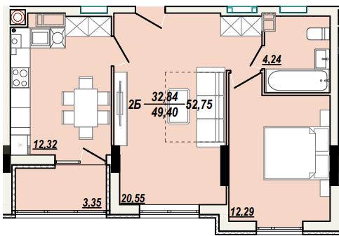 2-комнатная 52.75 м² в ЖК Солнечная Терраса от 17 000 грн/м², Тернополь