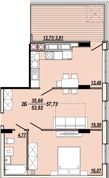 2-комнатная 57.73 м² в ЖК Солнечная Терраса от 17 000 грн/м², Тернополь