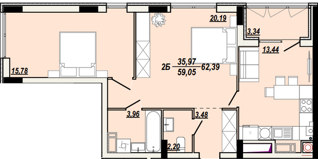 2-комнатная 62.39 м² в ЖК Солнечная Терраса от 17 000 грн/м², Тернополь